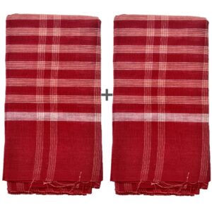 GAMCHA 100% Cotton Towel Bengal Gamosa Check Pattern RED for Men, Women, Baby Skin Friendly(Pack of 2)