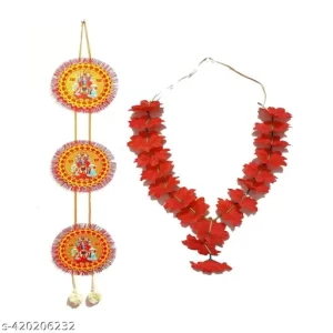 Kolkata Handicrafts & Handlooms Acrylic Paper Decorated Chandmala with Hibiscus Garland for Puja an Essential Pooja Samagri for Mandap Wall Decoration