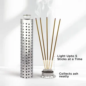 Stainless Steel Agarbatti Stand – Incense Stick Holder with Ash Catcher for Home & Temple