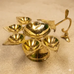 Pure Brass Pancha Prodip (Medium) | Traditional 5 Wick Panch Diya for Puja, Aarti & Home Temple