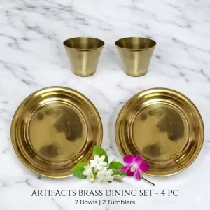 Pure Brass Thali with Glass Set | Traditional Pooja Thali, Brass Diya Plate