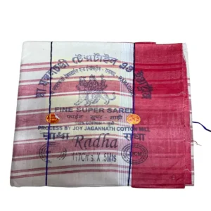 Traditional Bengali White Cotton Saree with Red Border | Alta Par Saree | Classic Lal Paar Shada Saree
