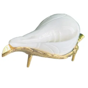 Original Non-Blowing Authentic Puja Jal Shankh with Brass Shankh Stand – Natural Pooja Jal Shankha | Small 3 Inches | Pack of 1 Set