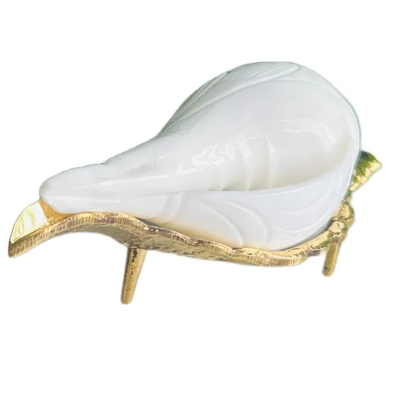 Original Non-Blowing Authentic Puja Jal Shankh with Brass Shankh Stand – Natural Pooja Jal Shankha | Small 3 Inches | Pack of 1 Set