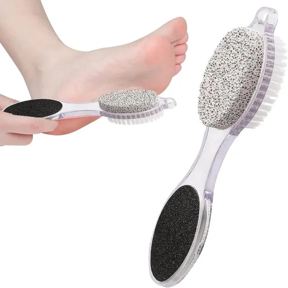 4 in 1 Foot Pedicure Brush, Pumice Stone, Scrubber & File | Multi-Purpose Foot Care Tool for Soft, Smooth Feet