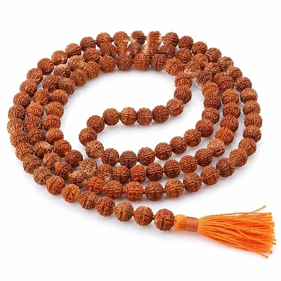5 Mukhi Rudraksha Mala | Lab Certified 108+1 Beads Five Face Panchmukhi Mala for Men and Women (Color: Brown, Size : 8 MM)