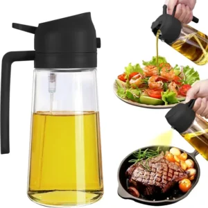 2-in-1 Oil Sprayer & Dispenser Bottle 500ml | Glass Olive Oil Spray Bottle with Pour Spout | Leakproof Kitchen Oil Mister for Cooking, Air Fryer, BBQ, Salad & Baking