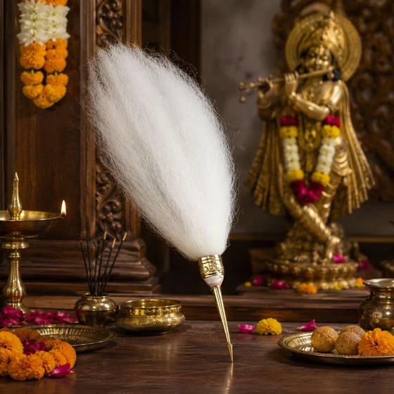 Metal Chawar/Chavar/Chawar Sahib for Mandir and Gurudwara Pooja (White)