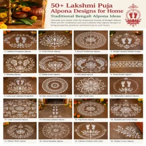 Lakshmi Puja Alpona Designs for Home | Traditional Bengali Alpona Ideas