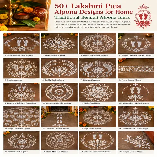Lakshmi Puja Alpona Designs for Home | Traditional Bengali Alpona Ideas