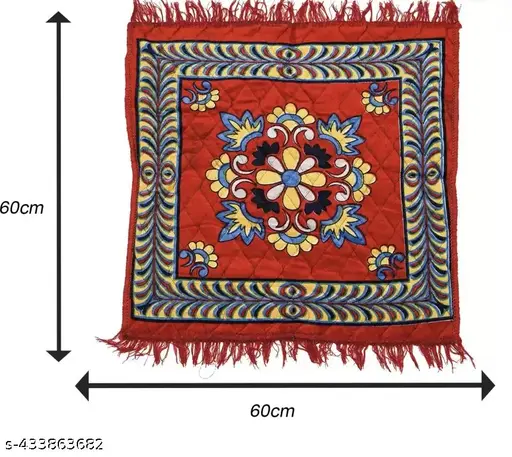Traditional Asana for Puja - Soft Velvet Aasan for Pooja | Prayer | Sitting | Meditation - Small Carpet Mat Rug for Floor - (Red & Maroon Color)