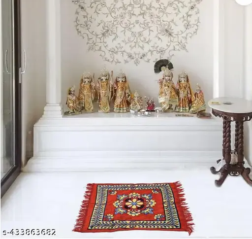 Traditional Asana for Puja - Soft Velvet Aasan for Pooja | Prayer | Sitting | Meditation - Small Carpet Mat Rug for Floor - (Red & Maroon Color)